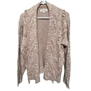 Lucky Brand Women’s Shawl Collar Open Front Jacquard Knit Cardigan size L NWT